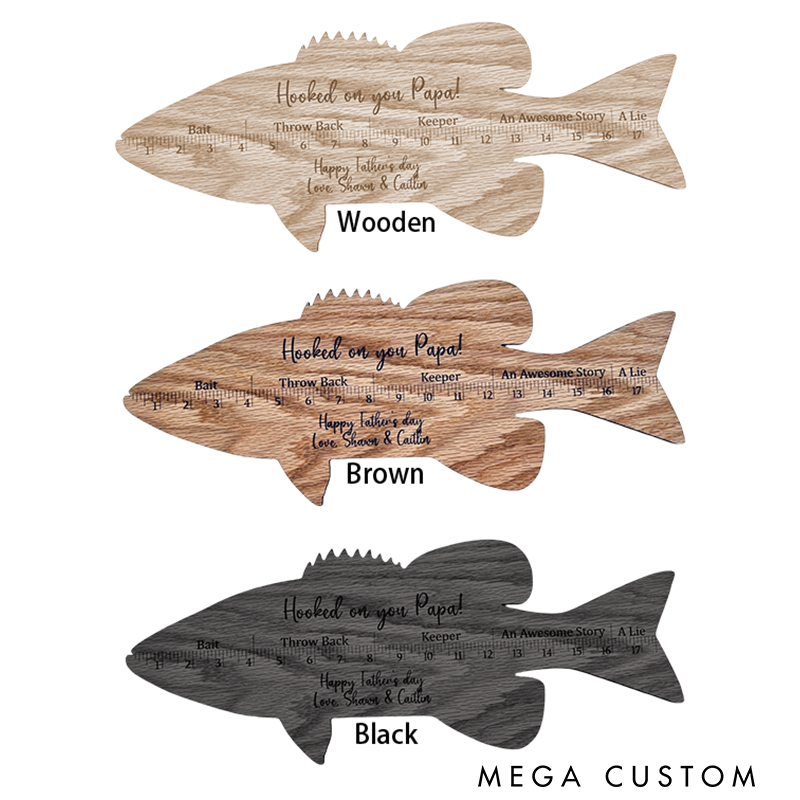 Personalized Wooden Fish Ruler Engraved Fishing Gift for Dad Fish ruler clipart Perfect for Measuring Catches and Celebrating Special Moments