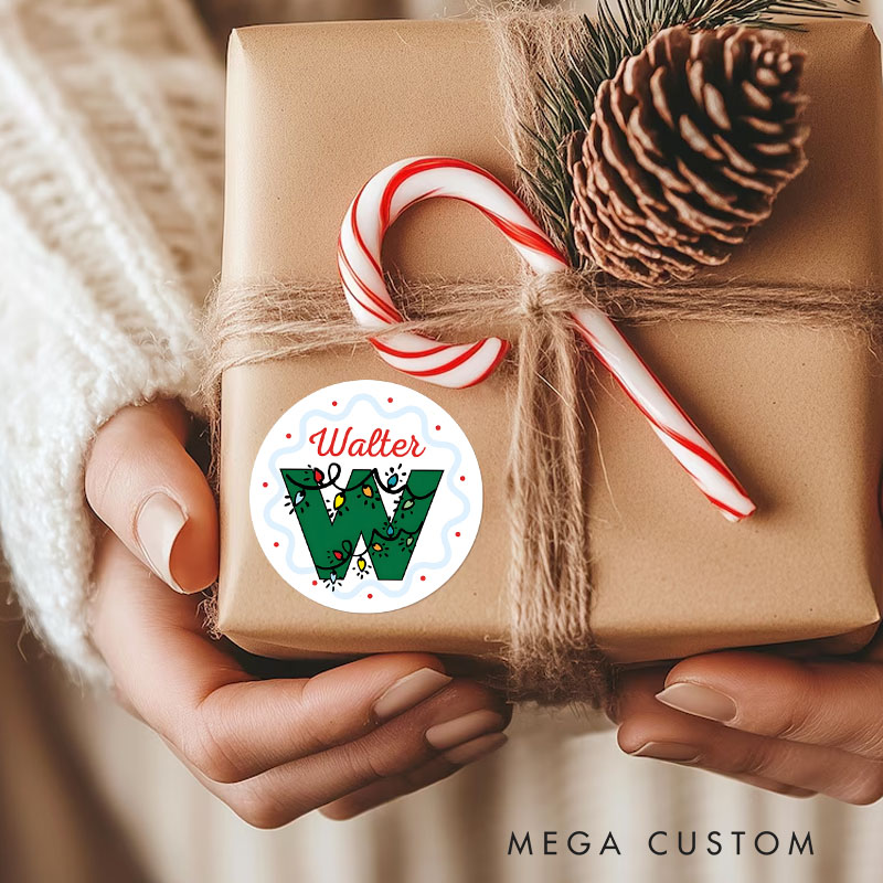 Personalized Festive Initial Wreath Celebrating XX's Holiday Spirit Christmas Gift Tags