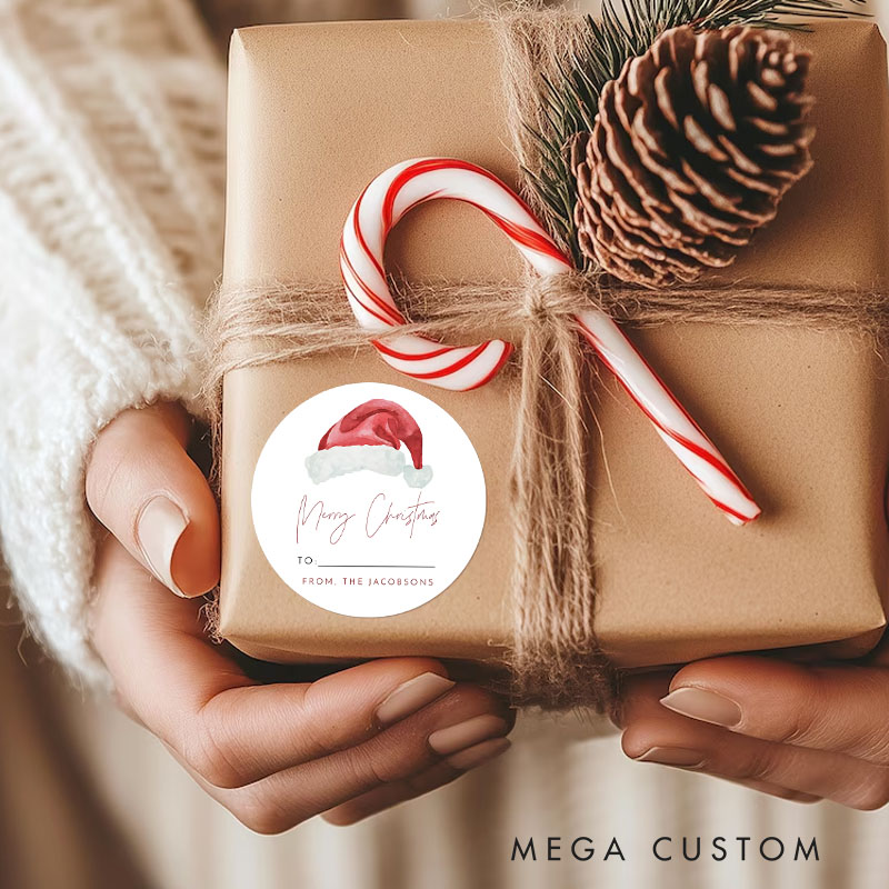 Personalized Classic Santa Hat with Warm Wishes from the XX Gift Tags
