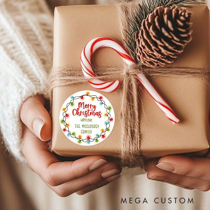 Personalized Festive Christmas Lights with Love from the XX Family Gift Tags