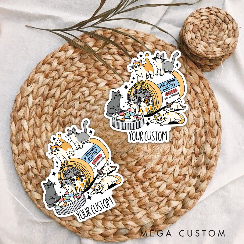 Personalized Antidepressant Cat Wheel Sticker with Custom Text for Playful and Adorable Design Mental Health Matter Stickers