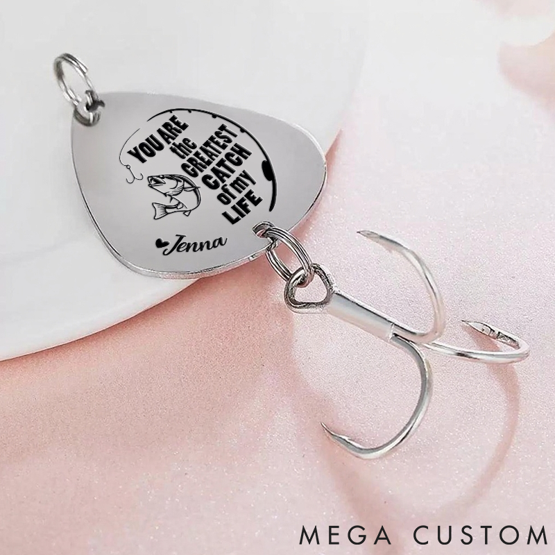 Personalized Fishing Keychain Greatest Catch Gift For Husband Boyfriend Engraved Gift Fisherman Personalized Valentines Anniversary Gift For Him