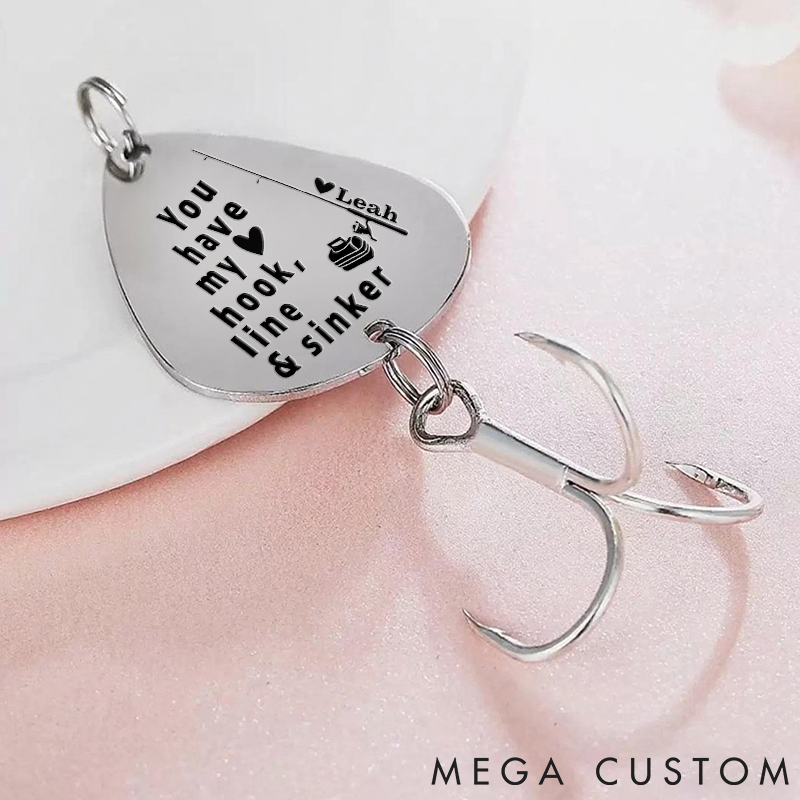 Personalized Fishing Keychain Valentine Day Gift for Him Valentines Day for Man Personalized Fishing Lure Hook Line and Sinker Lure