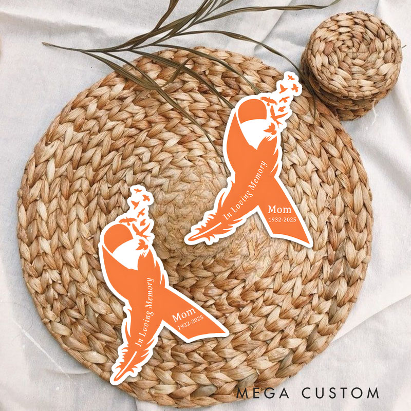 Personalized Name Years Orange Leukemia Ribbon Stickers Leukemia Awareness Feather Ribbon 