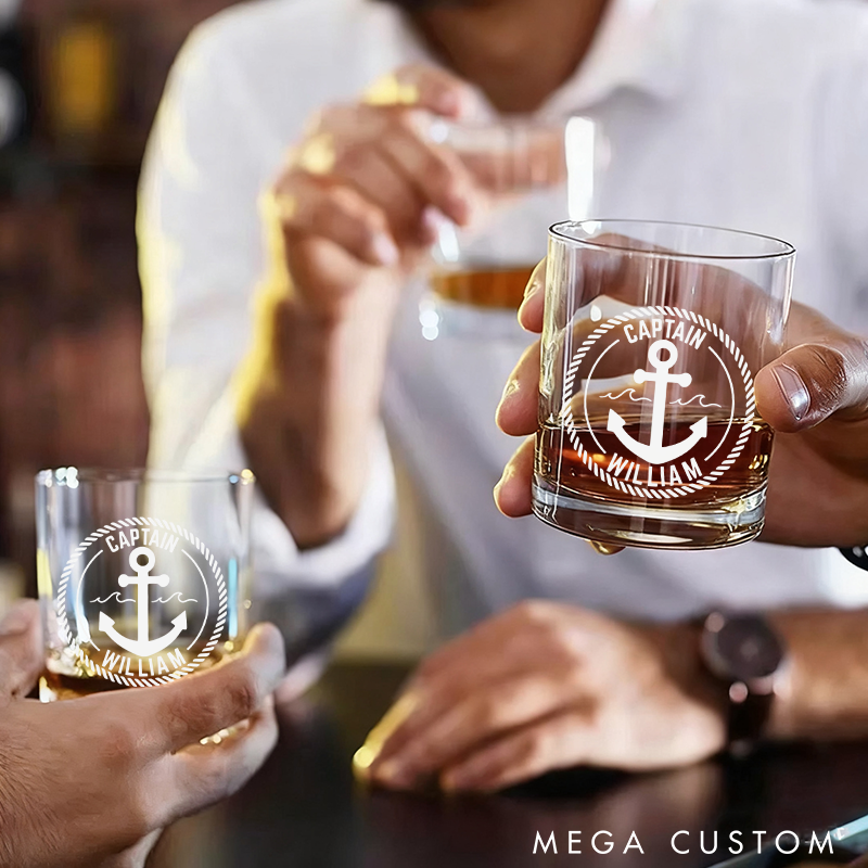 Personalized Fishing Whiskey Glass with Anchor Design Nautical Gift Fisherman Whiskey Glass Perfect Gift for Fishermen Boaters and Nautical Enthusiasts