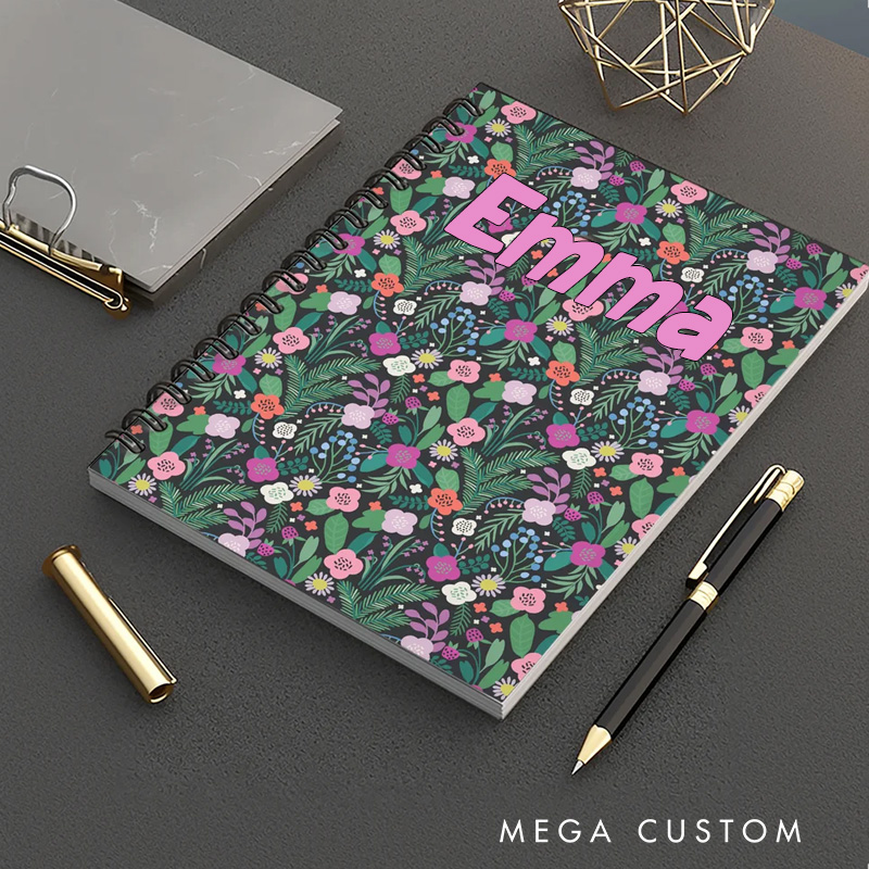 Personalized Flower Butterfly Heart Watercolor Blending Journal Notebook with Name Back to School Birthday Gift for Girls Women