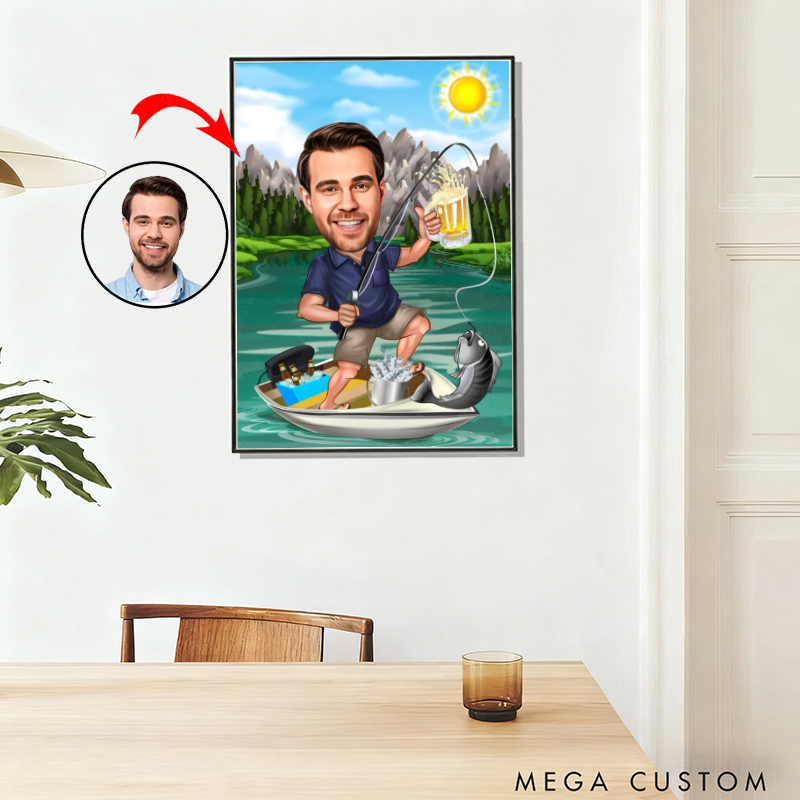 Personalized Cartoon Fisherman Portrait Fishing Gift For Men Custom Fisherman Caricature Drawing from Photo Funny Fisherman Caricature Gift for Fisherman