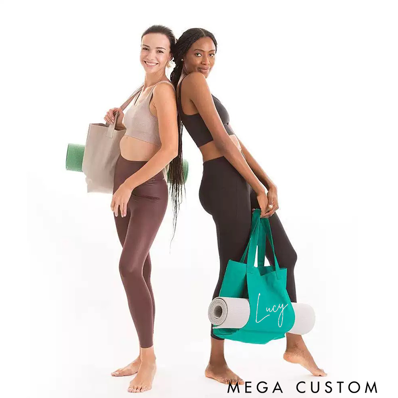 Personalized Personalised Large Yoga Tote Bag Script Font Custom Yoga Bag Yoga Mat Bag Pilates Bag Meditation Bag Multi-Functional for Yoga Gym and Travel