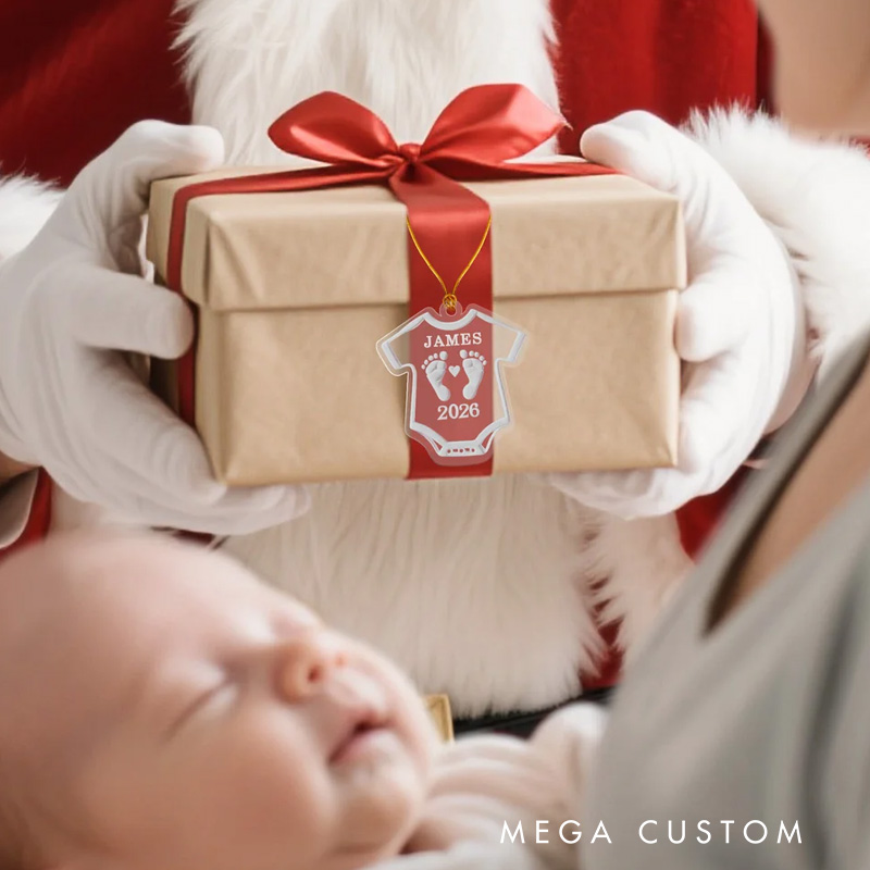 Personalized Baby Bodysuit Pregnancy Announcement Ornament with Text and Year Christmas Tree Home Decor Birthday Gift for New Parents