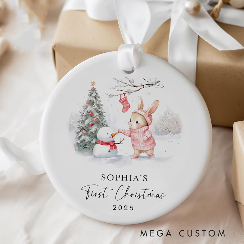 Personalized Baby's First Christmas Ornament with Adorable Animal Design and Name for a Cherished Memory