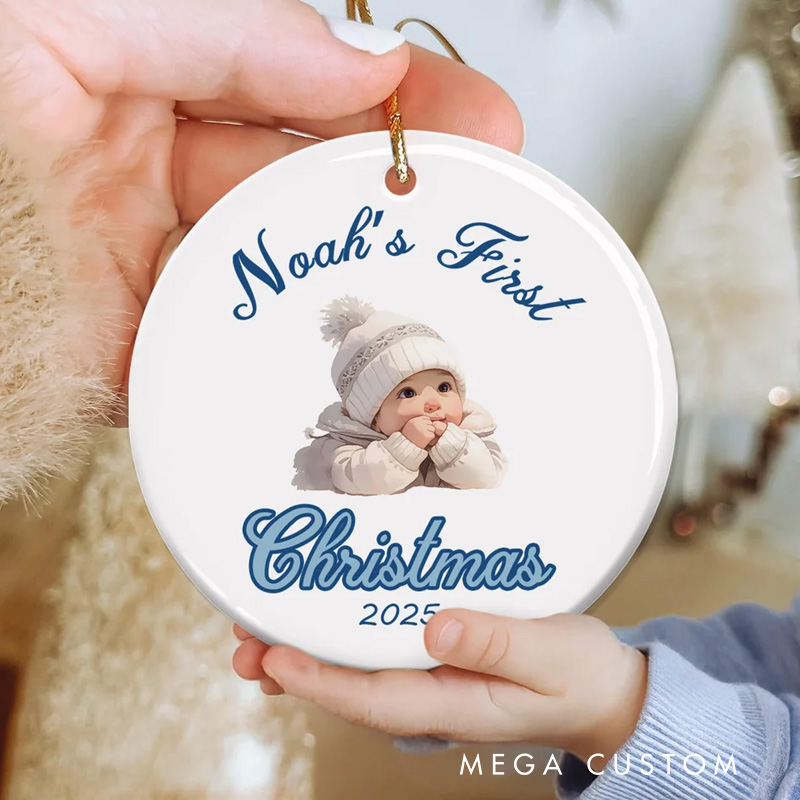 Personalized Baby Pattern Newborn First Christmas Ceramic Ornament with Name Text and Year Home Tree Decor Christmas Gift for Family Baby New Parents