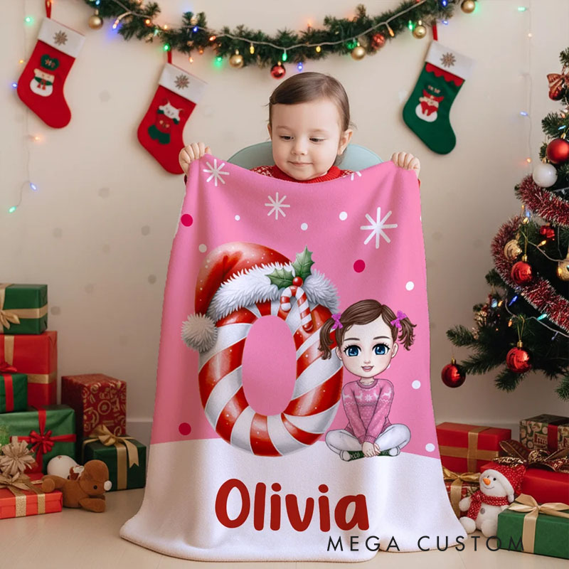 Personalized Christmas Initial Cartoon Character Soft Throw Blanket with Name Home Decor Christmas Gift for Family Friends