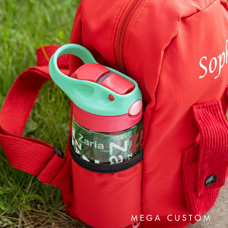 Personalized Name Word Cloud 16 oz Kid Water Bottle with Silicone Straw and Handle Back to School Birthday Holiday Gift for Boys Girls