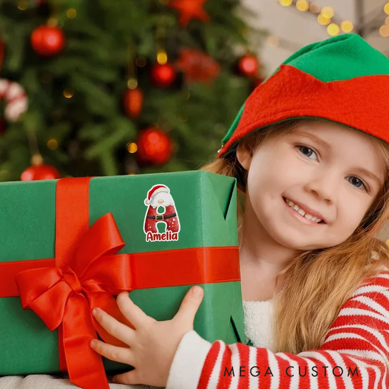 Personalized Santa Claus Christmas Initial Waterproof Stickers Labels with Name Christmas Decor Party Favors for Family Kids