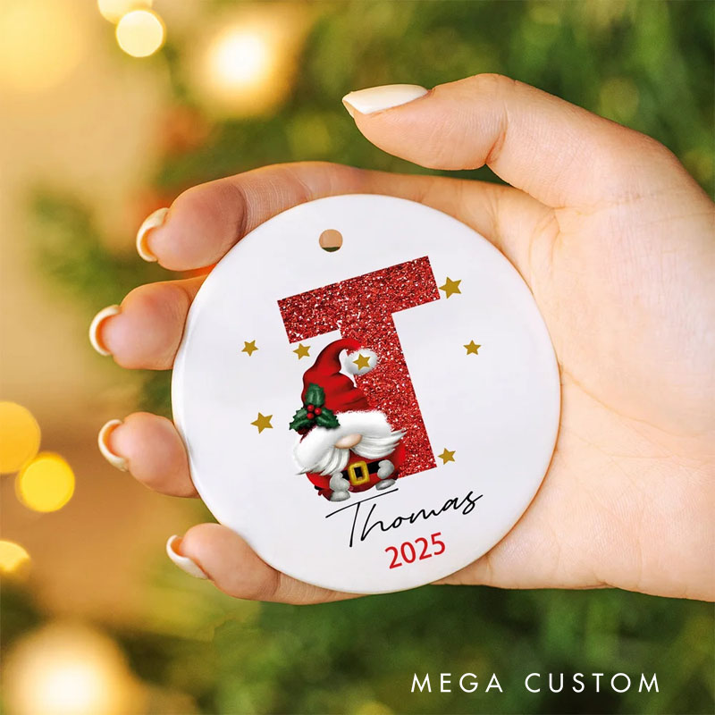 Personalized Santa Claus Initial Ceramic Ornament with Name and Year Home Decor Christmas Gift for Family Friend