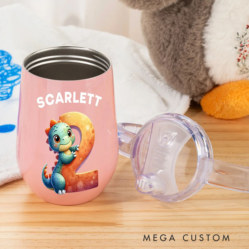 Personalized Fantasy Digital Unicorn Dinosaur Vehicle 10oz Insulated Name Sippy Cup with Lid and Handle Birthday Baby Shower Gift for Toddler Kids