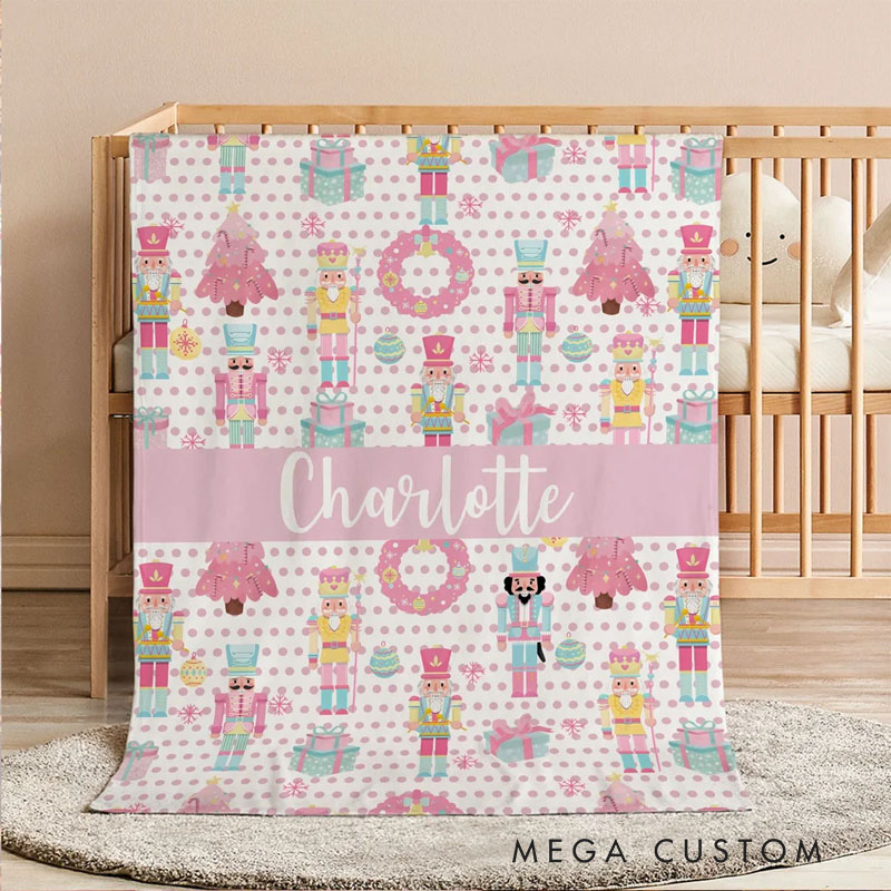Personalized Cute Christmas Nutcracker Soft Throw Blanket with Name Home Decor Birthday Christmas Gift for Kid Girl