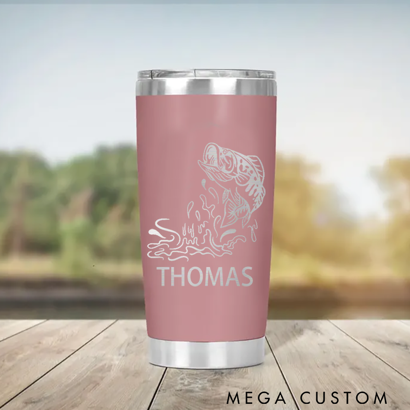 Personalized Fishing Tumbler Trout Travel Tumbler Gifts For Bass Fisherman Bass Fishing Large Mug Fishermen Water Bottle Camping Cup