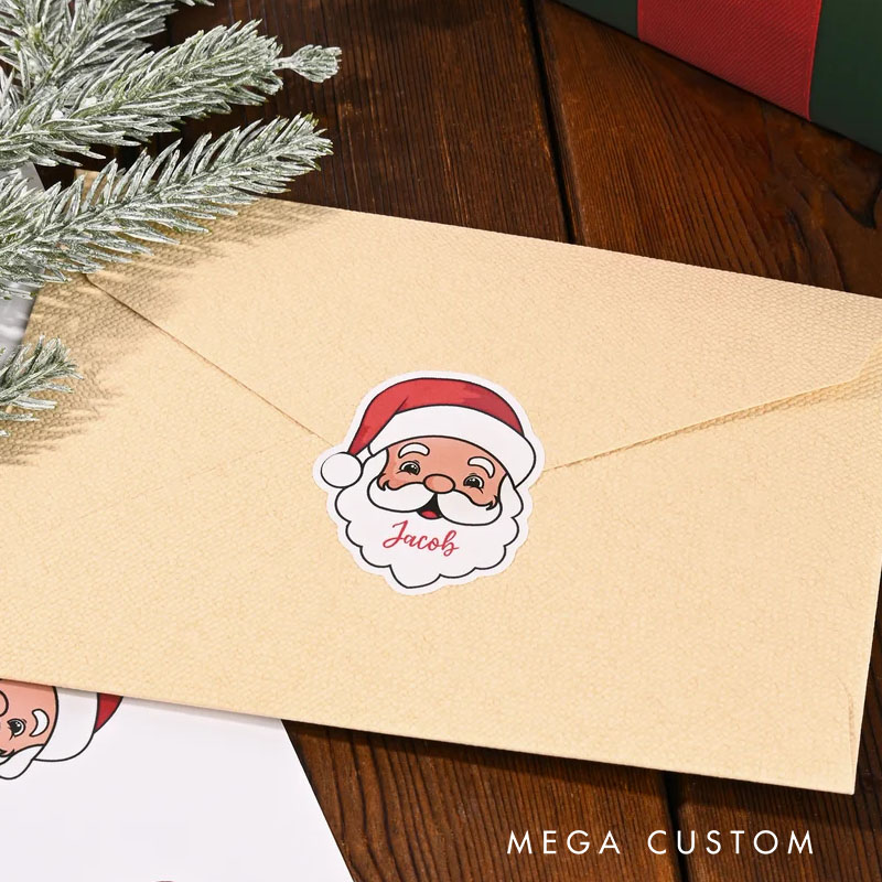 Personalized Cute Santa Claus Labels Stickers with Name Gift Decor Christmas Party Favor for Family Friends