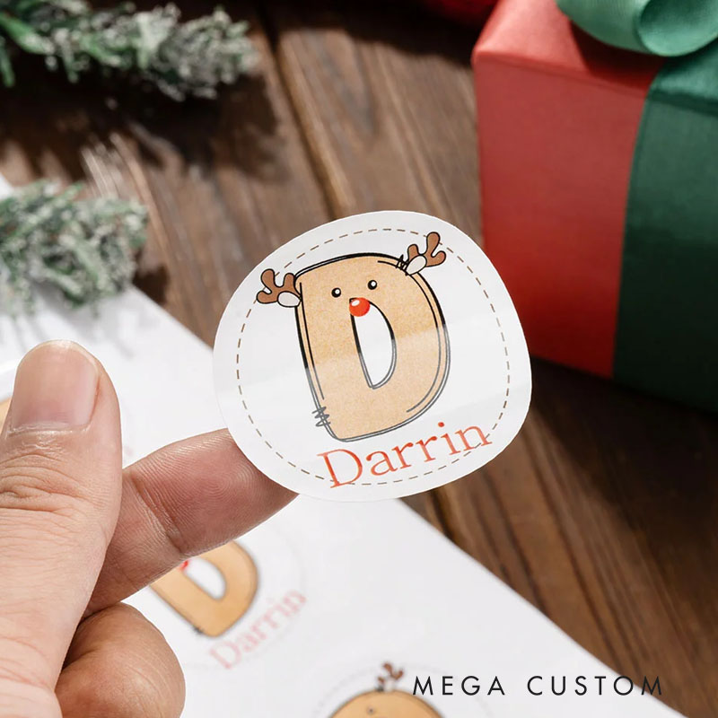 Personalized Santa Colored Lights Letter Waterproof Stickers Initial Name Labels for DIY Gift Decoration Cute Christmas Festival Party Favors for Kids