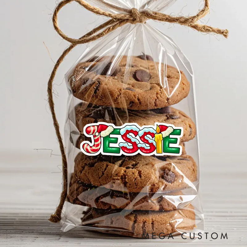 Personalized Festive Name Art Christmas Stickers with Holiday Icons for Unique and Cheerful Seasonal Decor