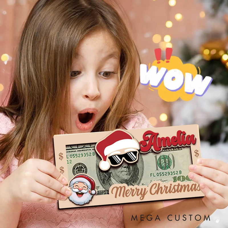 Personalized Santa Claus Hat Wooden Money Holder with Name Unique Money Card Christmas Gift for Kids Family