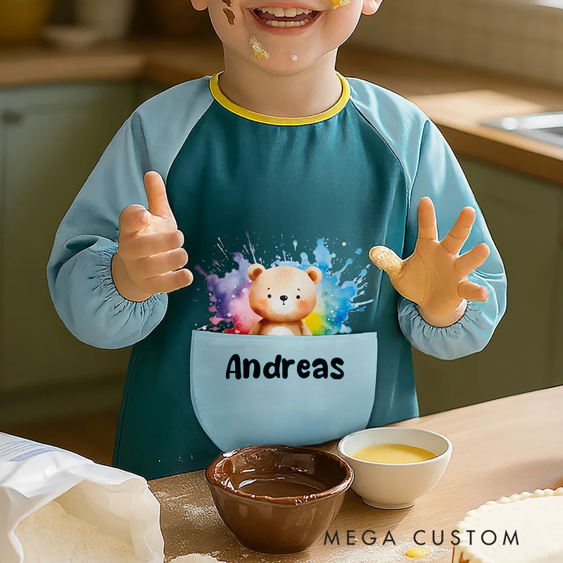 Personalized Cute Animal Foal Koala Waterproof Long Sleeve Kid Apron with Name Handcraft Activities Essential Birthday Gift for Kids