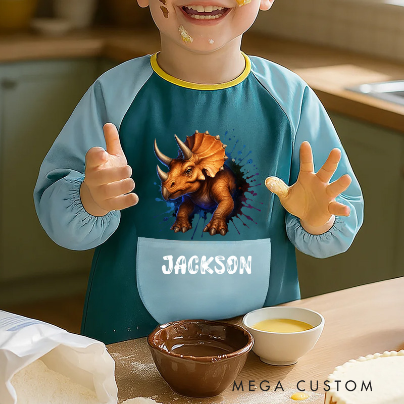 Personalized Dinosaur Art Apron with Custom Name for Creative and Exciting Painting Sessions Kid Apron