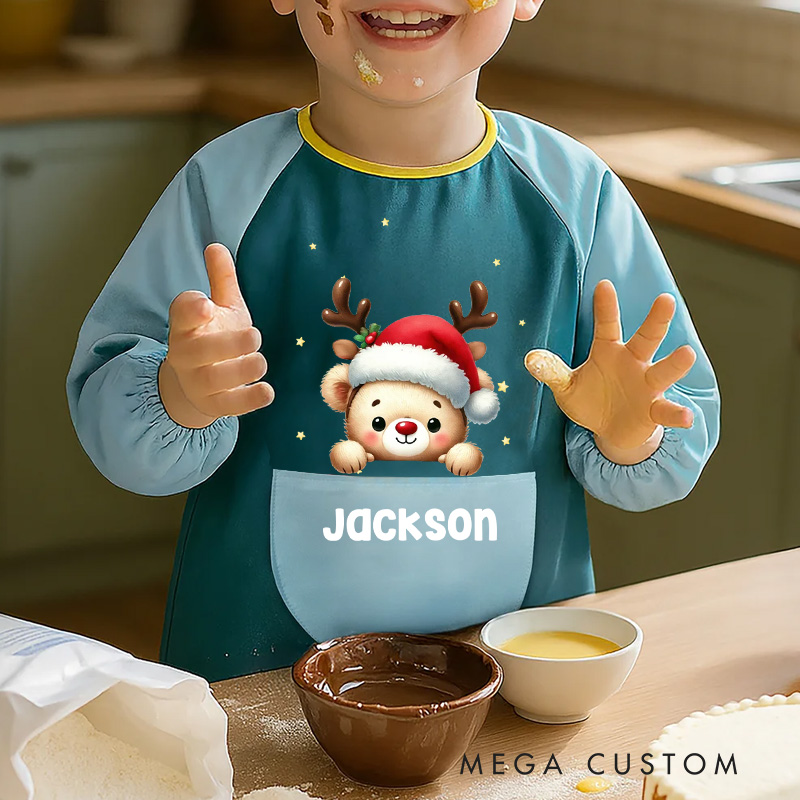 Personalized Festive Animal Apron with Custom Name for Joyful and Artistic Holiday Crafts Kid Apron