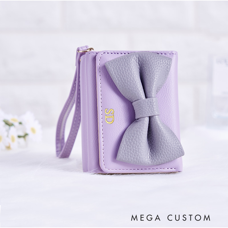 Personalized Elegant Bow Wallet with Soft Pastel Colors and Custom Initials for Stylish Sophistication Wallet