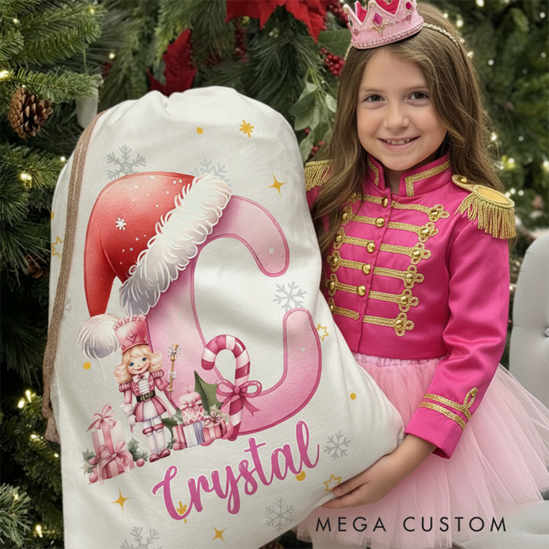 Personalized Christmas Gift Bag Custom Initial and Name Holiday Sack Unique Festive Present Bag