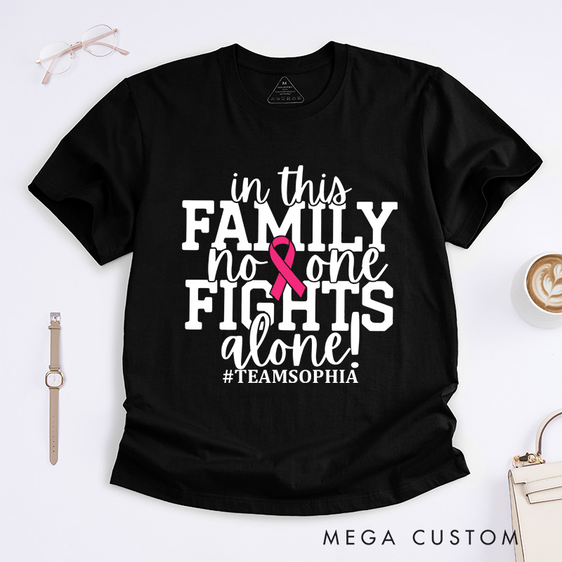 Personalized Family Fights Together T-shirt symbolizing unity and strength in the fight against breast cancer.