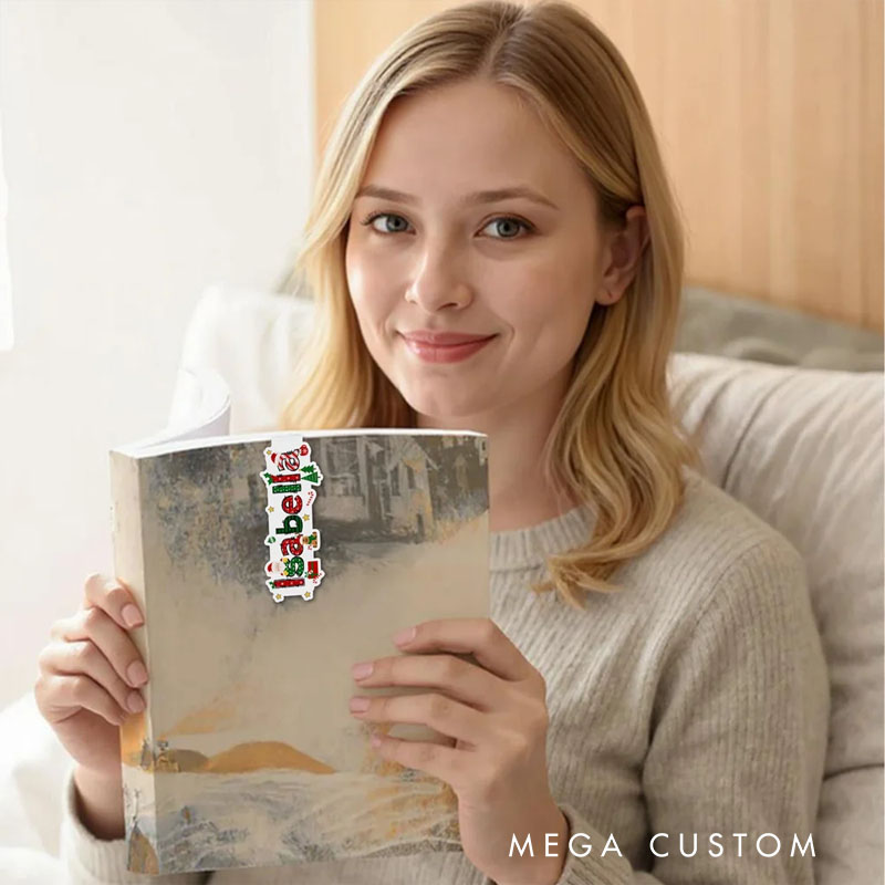 Personalized Santa Claus Elk Design Magnetic Bookmark Clip with Name Christmas Gift for Book Lover Friend