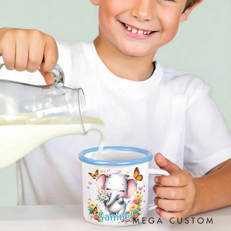 Personalized Wildflower Cute Animal Portable 12 oz Enamel Cup with Name Back to School Birthday Gift for Boys Girls