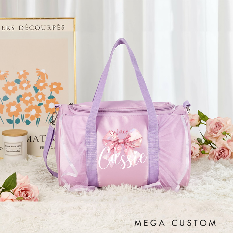 Personalized Watercolor Bow Tie Dance Bag for Girls Name Duffle Bag Pink Ballet Dance Bag Gymnastic Cheer Girls Christmas Gifts Back To School Gift