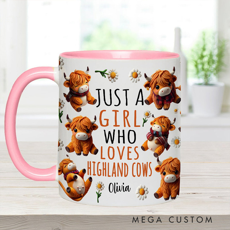 Personalized Highland Cow Accent Mug Just A Girl Who Loves Highland Cows