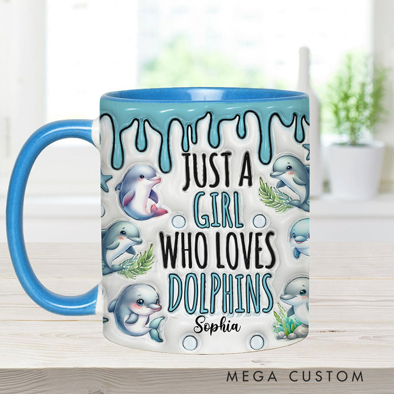 Personalized Dolphin Accent Mug Just A Girl Who Loves Dolphins Gift for Family Kids