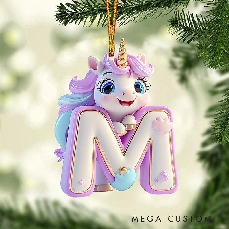 Personalized Kid Ornament Cute Unicorn Letter Ornament Gift for Kids Family