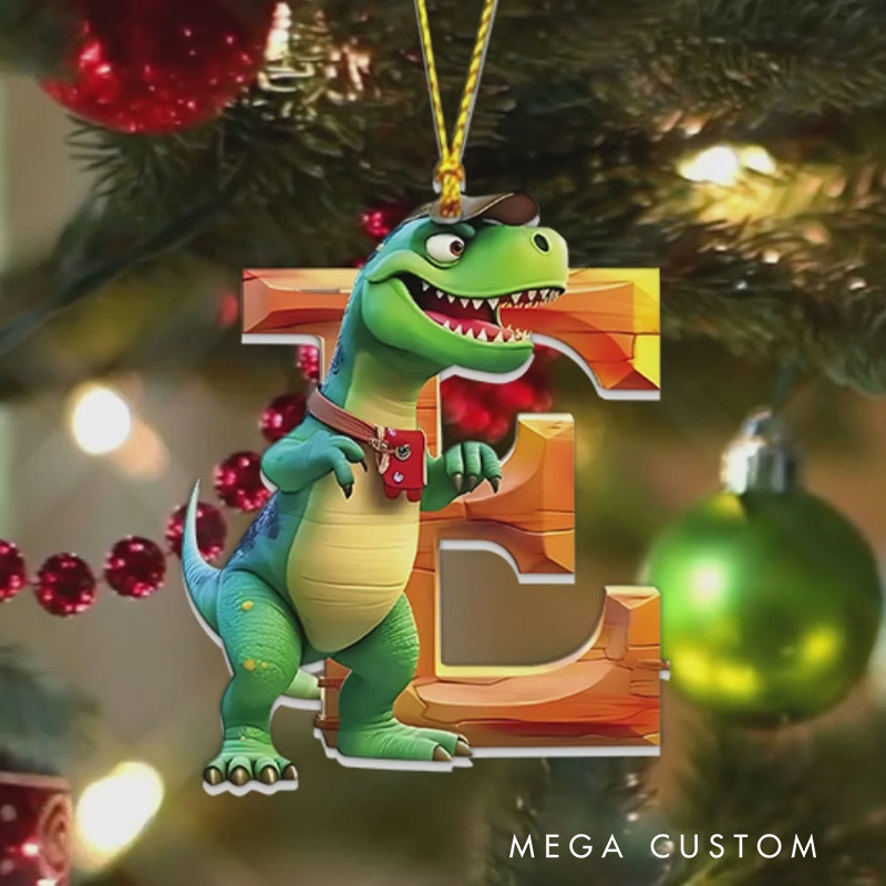 Personalized Dinosaur Ornament with Vibrant Initial Design and Playful Character Perfect for Kids Holiday Decor Christmas Ornament