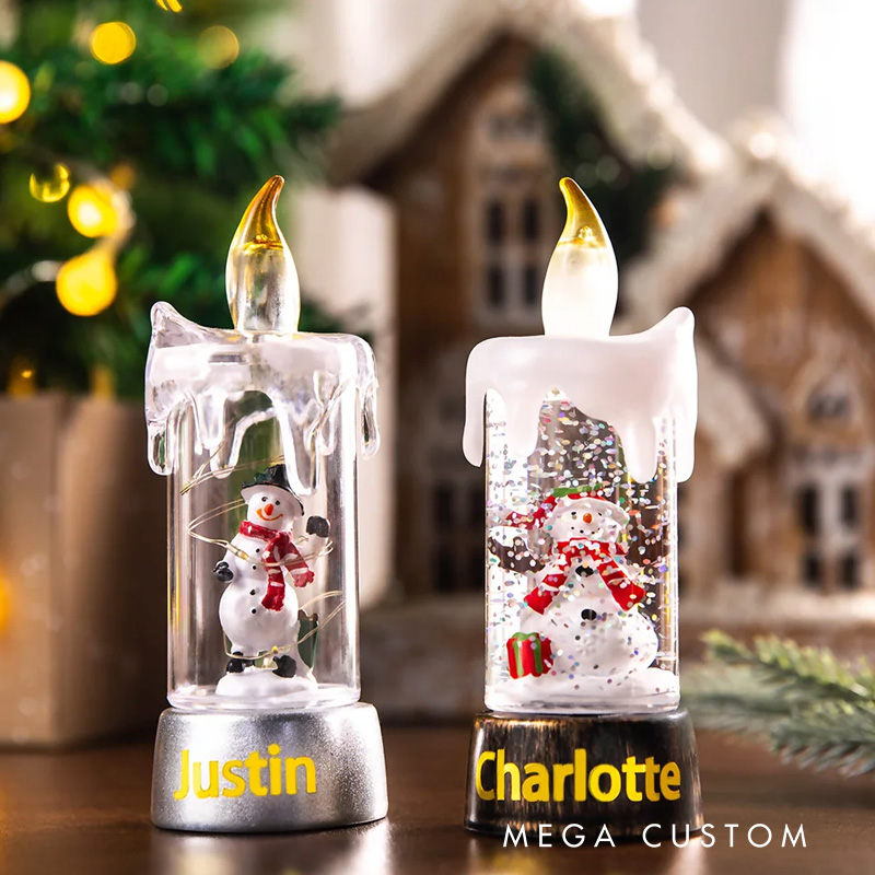Personalized Snowman Santa Claus Christmas Tree Flameless LED Candle Light with Text Christmas Party Decor Gift for Family Friends