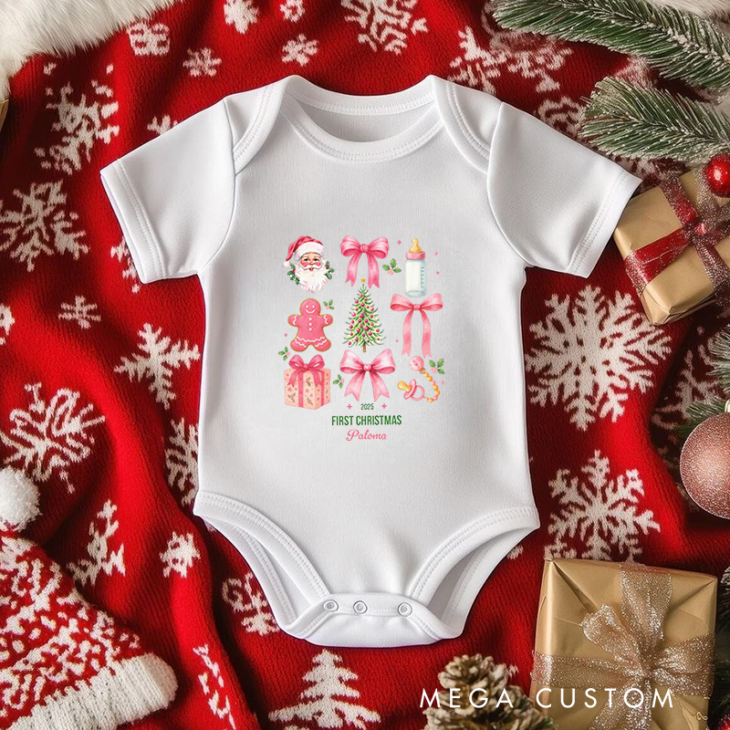 Personalized Baby Onesie and Xmas Baby Bodysuit with Festive Combo Des