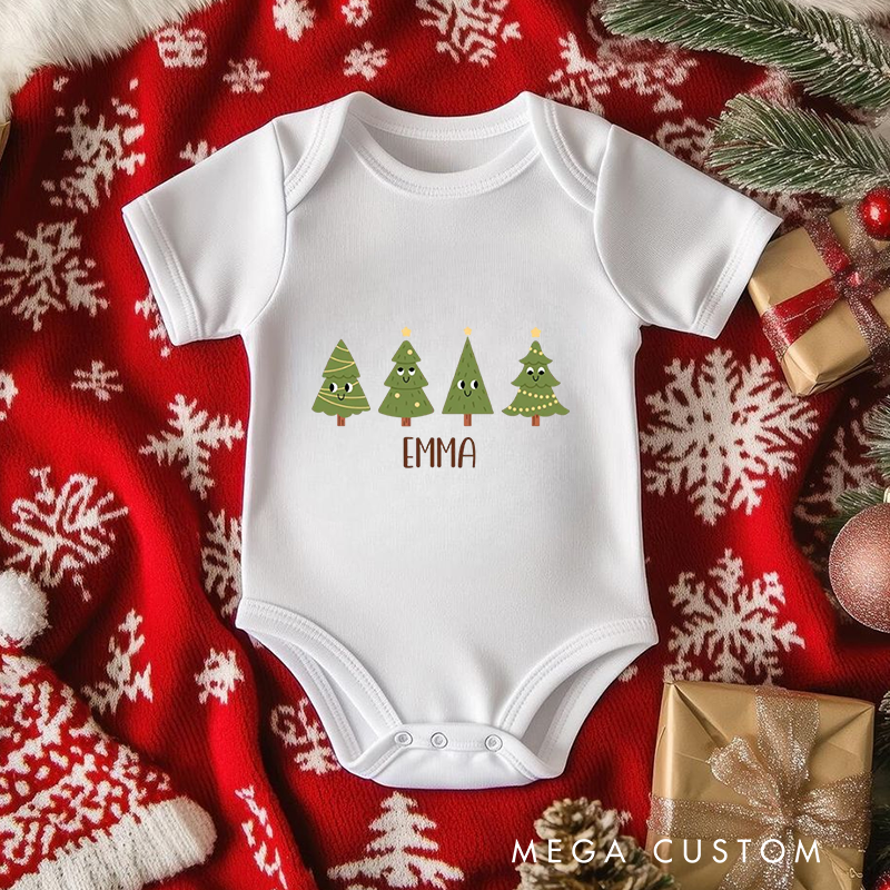 Personalized Baby Onesie and Xmas Baby Bodysuit with Cute Christmas Tree Combo Design for Emma's Festive Celebration