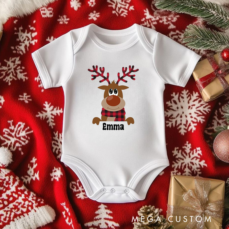 Personalized Baby Onesie and Xmas Baby Bodysuit with Cute Reindeer Design for Baby's Christmas Festive Celebration