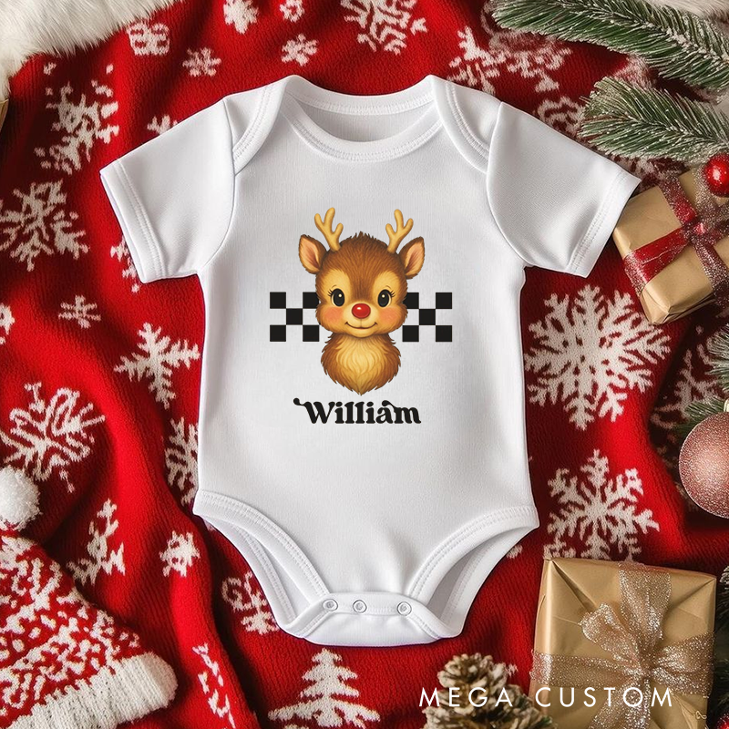 [Copy]Personalized Baby Onesie and Xmas Baby Bodysuit with Santa and Christmas Tree Truck Design for Baby's 1st Christmas