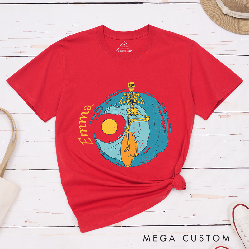 Personalized Skeleton Yoga T-Shirt Surf Skeleton Yoga SUP T-Shirt Yoga Tree Pose Shirt Yoga T-Shirt for Her