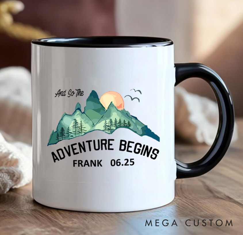Personalized And So the Adventure Begins Mug Hiking Mountain Travel Mug Gift for Outdoors Lovers