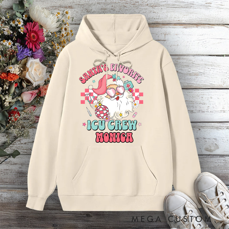 Personalized Hoodies for Nurse Santa's Favorite ICU Crew Design Hoodies International Nurse Day Gift