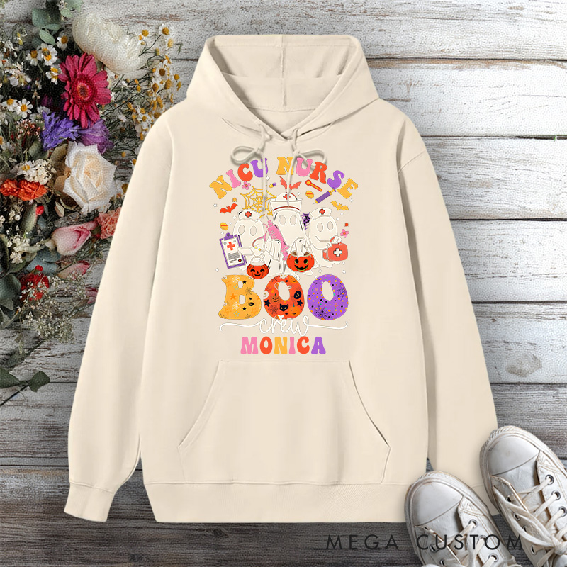 Personalized Hoodies for Nurse NICU Nurse Boo Crew Design Hoodies International Nurse Day Gift