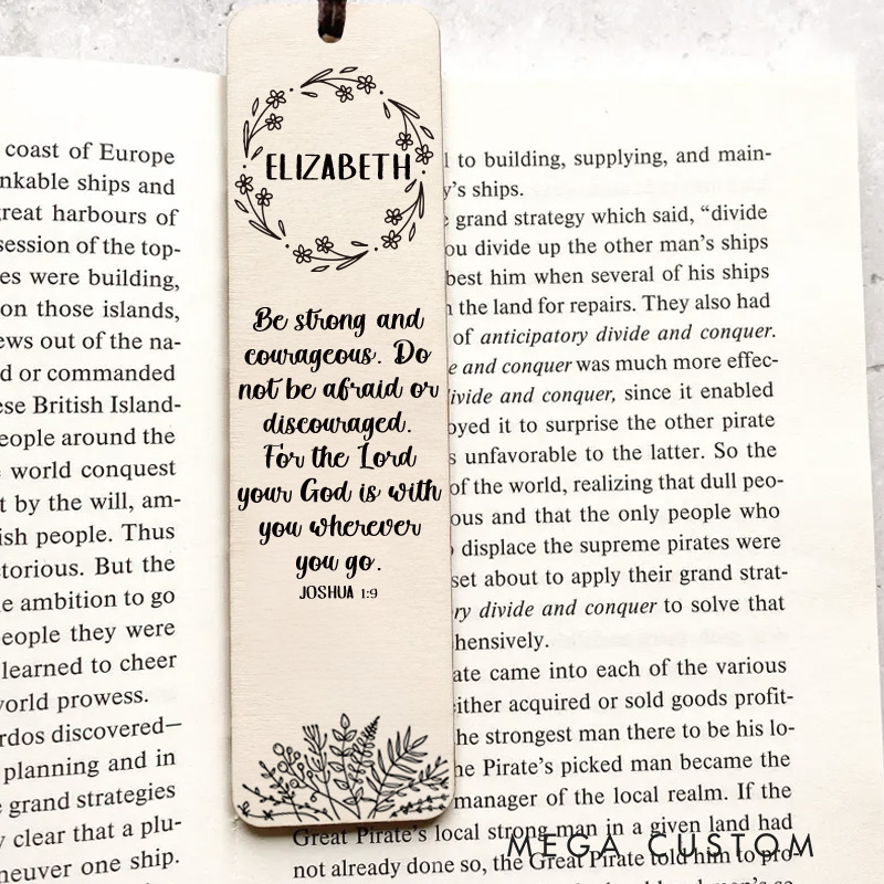 Personalized Wood Joshua 1:9 Bookmark with Name for Best Friend Christian Gift for Birthday Unique Gifts for Women Bible Verse Art