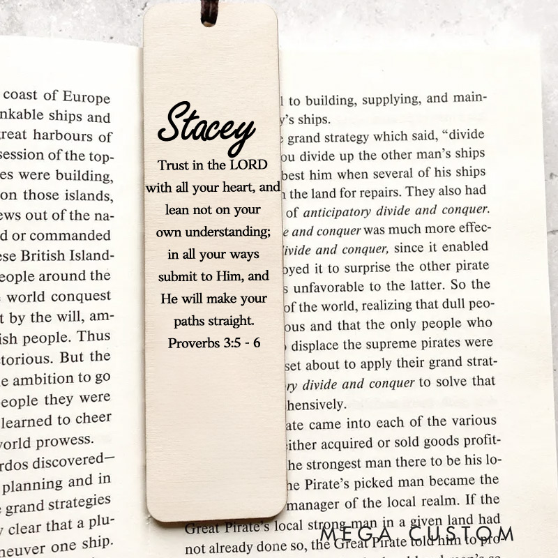 Personalized Wood Proverbs 3:5 Christian Bookmark Christian Gift for Birthday Unique Gifts for Female Unique Gifts for Women Bible Verse Art